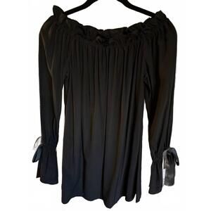 NEW UNION OF ANGELS women's ruffle neck sleeve top in black